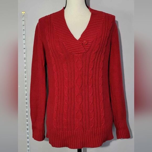 Faded Glory size large 12-14 Vintage Red Pullover sweater Holiday Rib V-neck - Picture 1 of 4